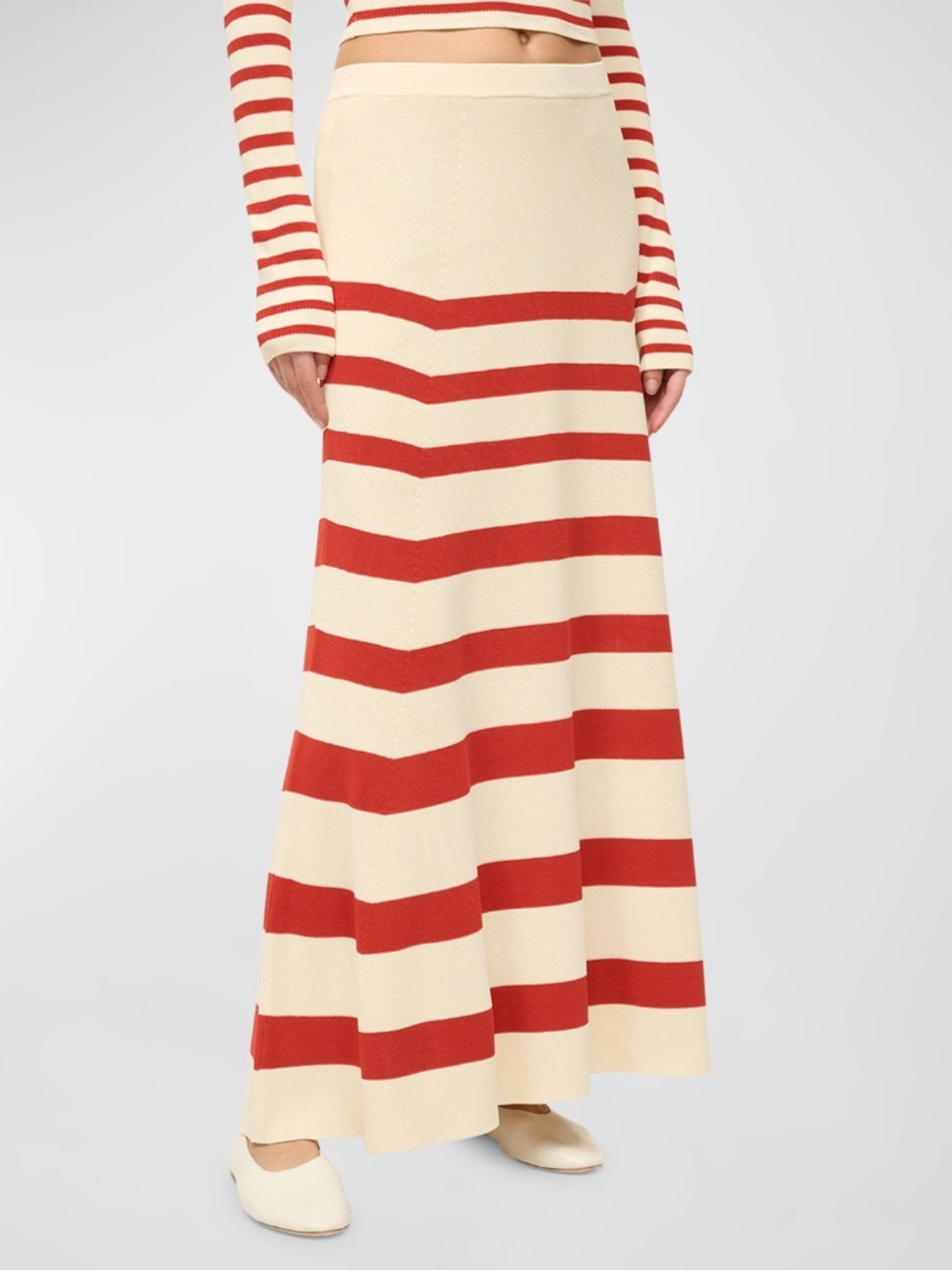 NWT Staud Striped Knit Pomegranate Ivory Swirling Maxi Skirt